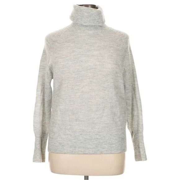Quince Alpaca Wool Turtleneck Grey Oversized Super Soft Ribbed Sweater M - Picture 3 of 6